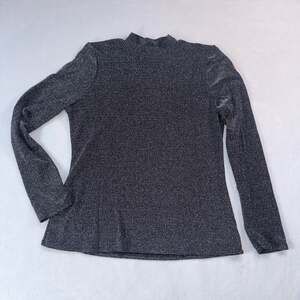 ModCloth Silver Metallic Shimmer Mock-Neck Long Sleeve Top